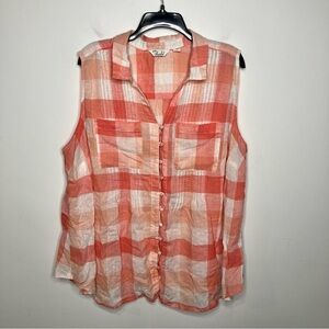 Caffe Marrahesh linen blend sleeveless shirt Orange & white size 3X